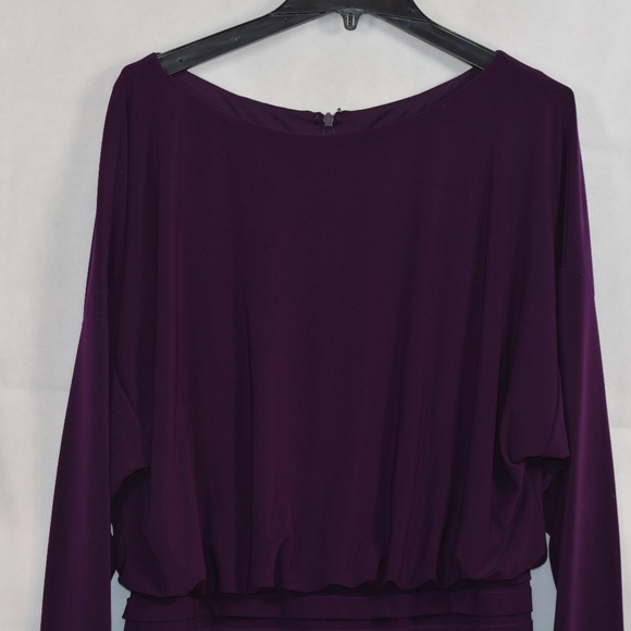 Adrinna Papell Wine Coloured Stretchy Pleated Dress SZ 14 - Picture 4 of 7